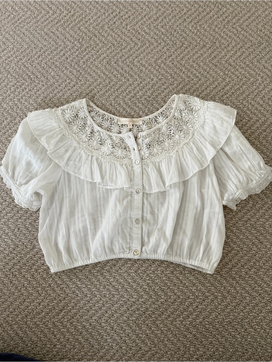 LoveShackFancy Tops - LoveShackFancy White Crochet Lace cropped blouse